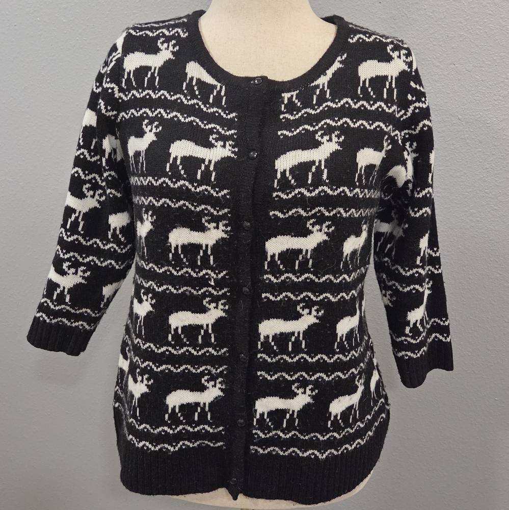 Bellini Black and White Sweater Cardigan